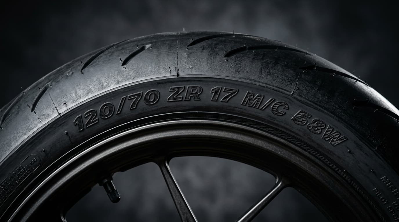 Motosiklet lastik yanağında 120/70 ZR 17 ebat ve ölçü yazıları